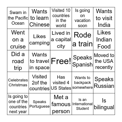 Find someone who . . .  Bingo Card