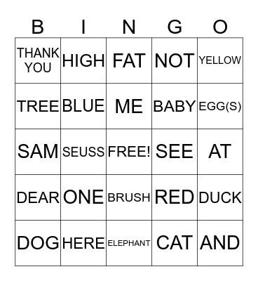 Read Across America Bingo Card