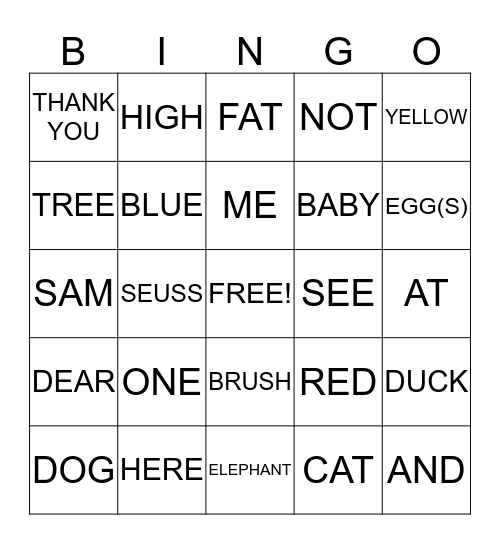 Read Across America Bingo Card