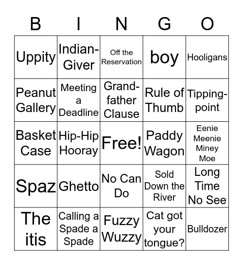 Oppressive Bingo Card