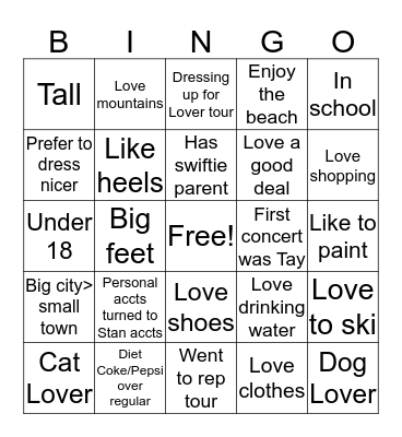 Jordan’s Bingo Card Bingo Card