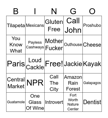 Cynthia Bingo Card