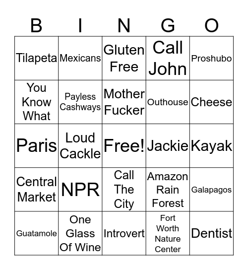 Cynthia Bingo Card