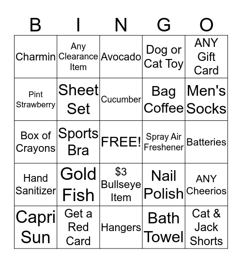 Bullseye Bingo Card