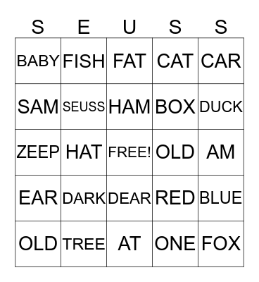 Read Across America  Bingo Card