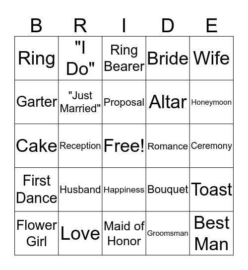 Alexis's Bridal Shower 2019 Bingo Card