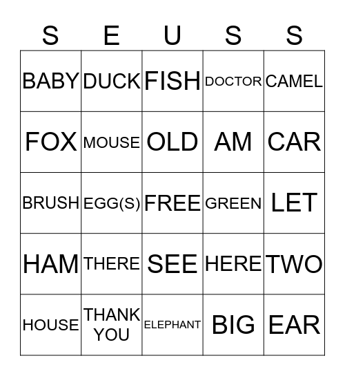 Read Across America Bingo Card