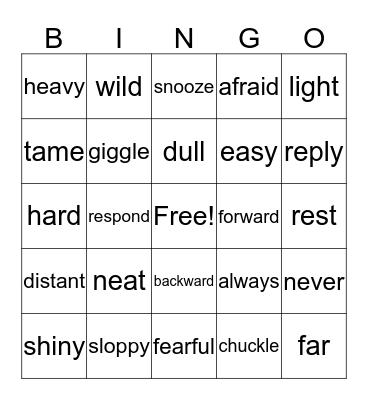 Synonyms and Antonyms Bingo Card