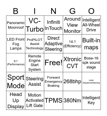MCF HangOut with INFINITI Bingo Card