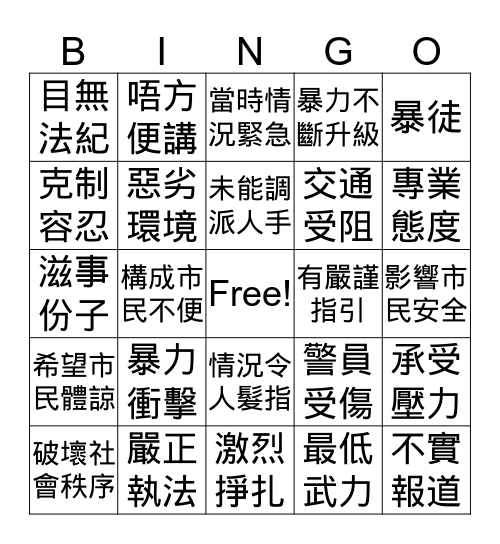 警察記者會bingo Card