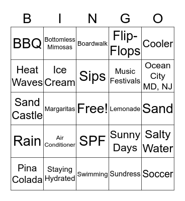 Summer Days Bingo Card