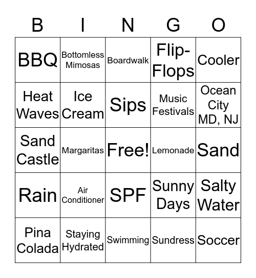 Summer Days Bingo Card