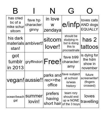 tilde aka bitchinlyras (prev. sergeantames) Bingo Card