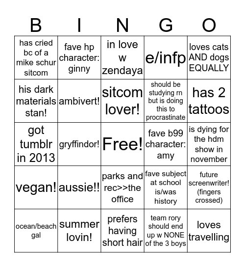 tilde aka bitchinlyras (prev. sergeantames) Bingo Card
