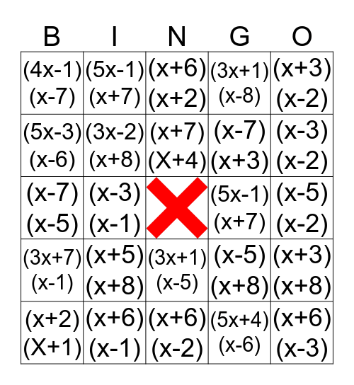 Special Products & Factoring Bingo Card