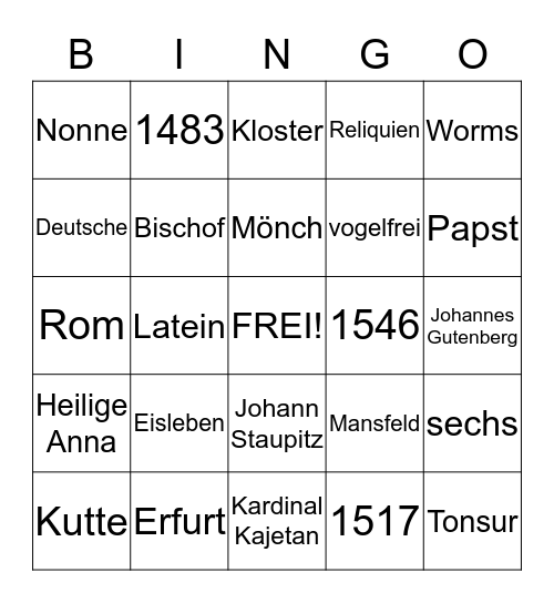 LUTHER BINGO Card