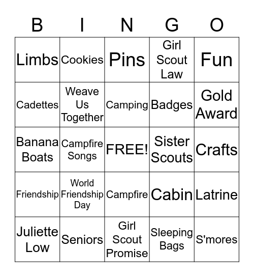 Girl Scout Bingo Card