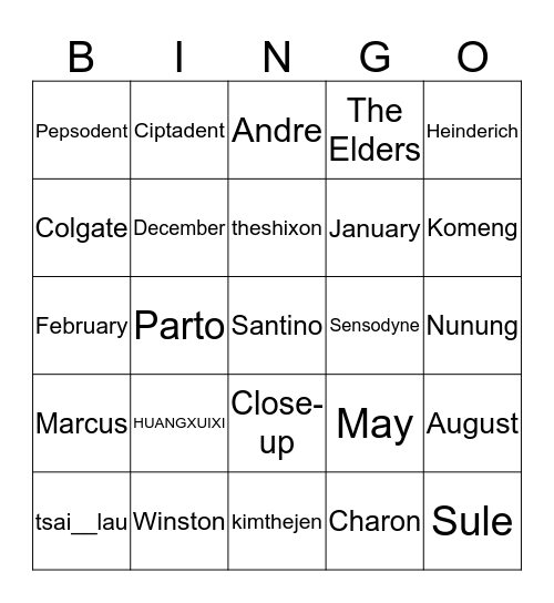 THT Bingo Card
