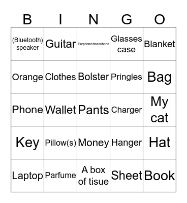 Stuffs in my bed Bingo Card