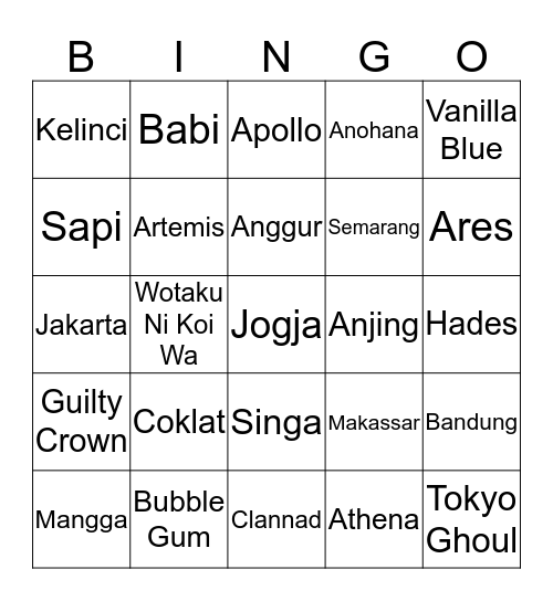 BECCA Bingo Card