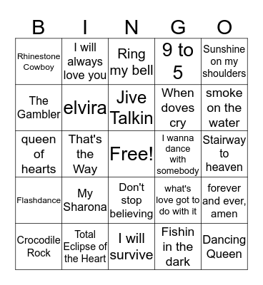 70s/80s NOC PLC  Bingo Card