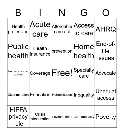 Medical social work Bingo Card