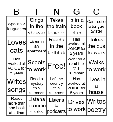 VOICE Bingo Card