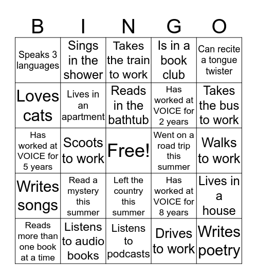 VOICE Bingo Card