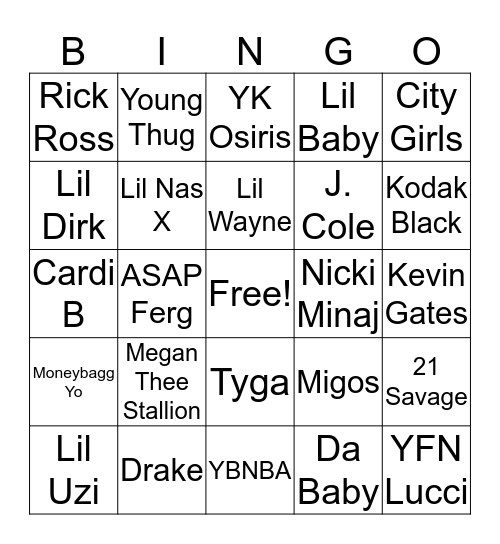 Rapper Bingo  Bingo Card