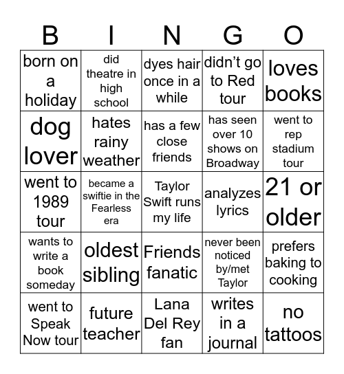 Rachel- holdontoswift_ Bingo Card