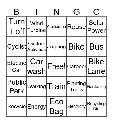 Save Energy Bingo Card