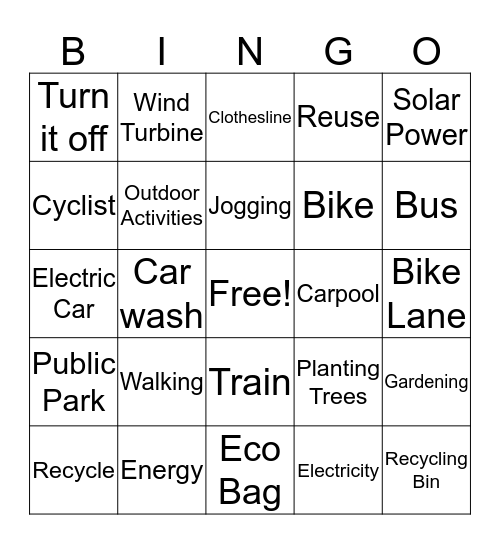 Save Energy Bingo Card