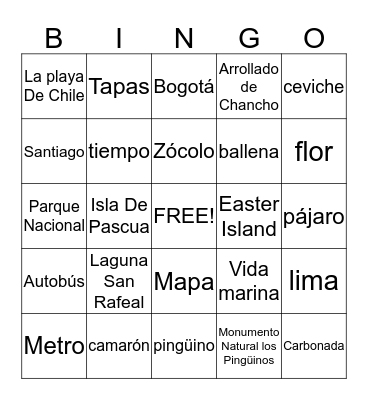 Chile  Bingo Card