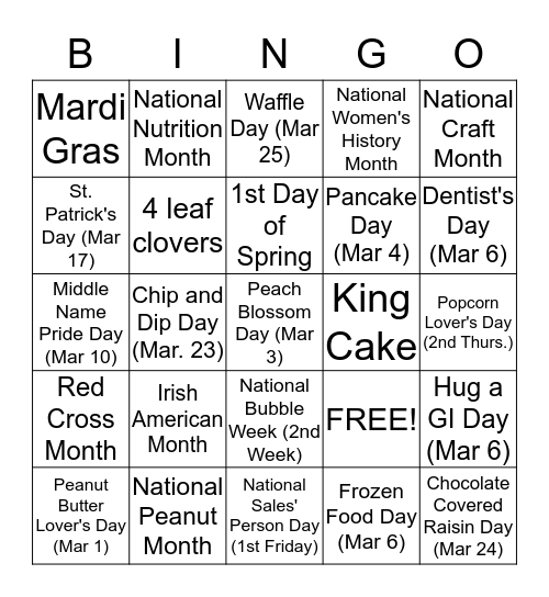 March-i-ness Bingo Card