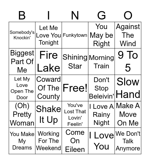 80s Hits Bingo Card