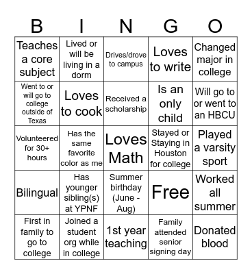 North Forest Bingo Card