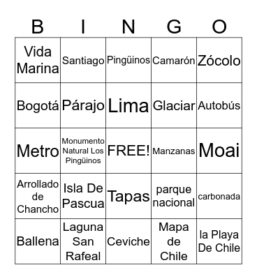 Chile Bingo Card