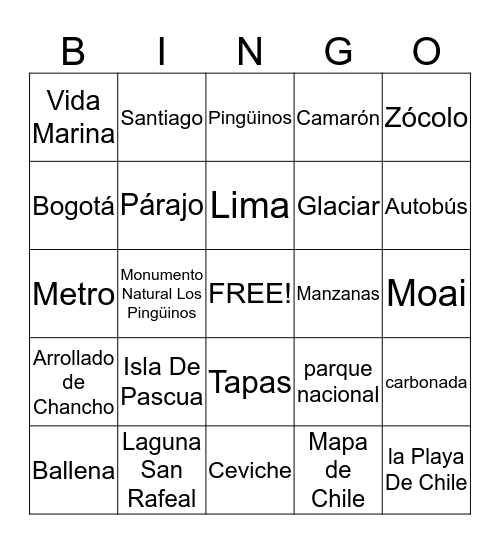Chile Bingo Card