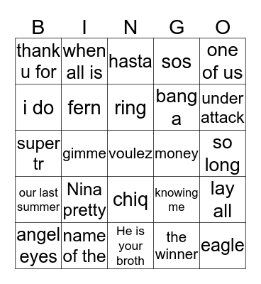 Mamma Mia Bingo Card