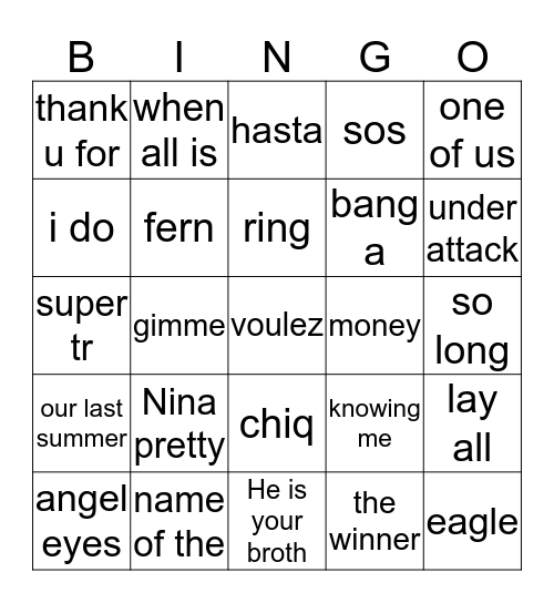 Mamma Mia Bingo Card