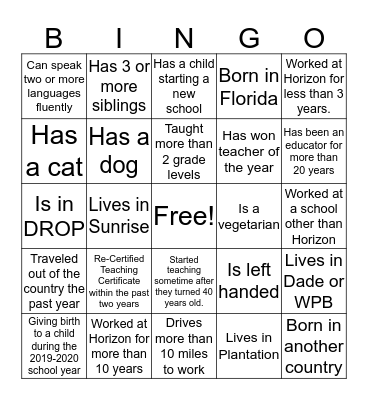 Horizon Bingo Card