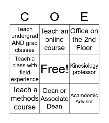 College of Education BINGO Card