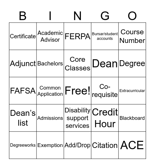 MCC Lingo Bingo Card