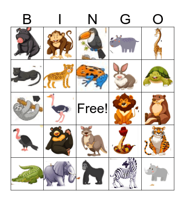 Jungle Animals Bingo Card