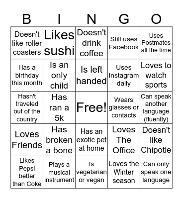 Get To Know Your Peer Bingo! Bingo Card