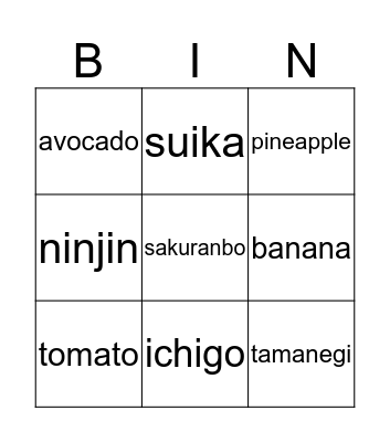 fruits and vegetables Bingo Card