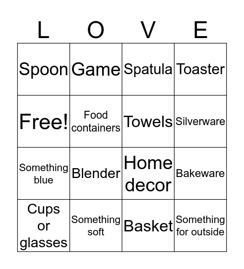 Staci's Bridal Shower Bingo Card