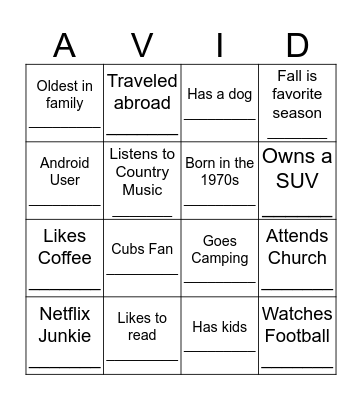 Getting to know you... Bingo Card