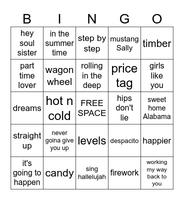 music bingo SUMMER TUNES 3 Bingo Card