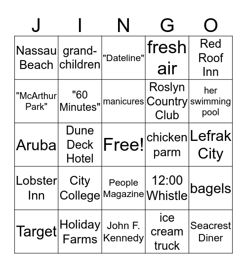 Jingo Bingo Card